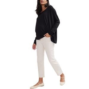 Hatch The Straight Leg White Cotton Maternity Denim Jean Size 28